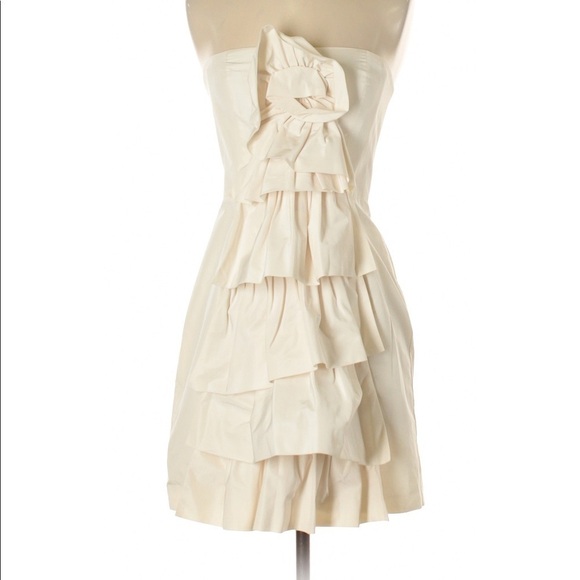 BCBGMaxazria Ruffled Sheath Mini Dress in Corozo - Picture 1 of 8